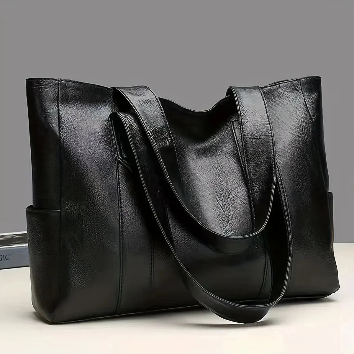 Bolsa tote vintage de grande capacidade, bolsa de ombro vegana retrô, bolsa casual feminina para deslocamento