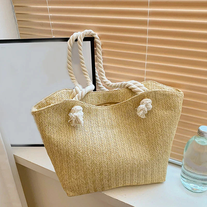 Bolsa de ombro luxuosa para mulheres, bolsa de grande capacidade, férias de praia, design boêmio, verão