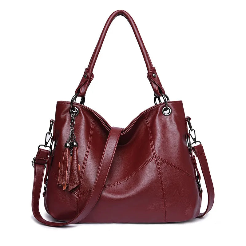 Bolsa de couro macio borla para as mulheres, luxo Crossbody Bag, alta qualidade, Designer Tote, senhoras, 2024
