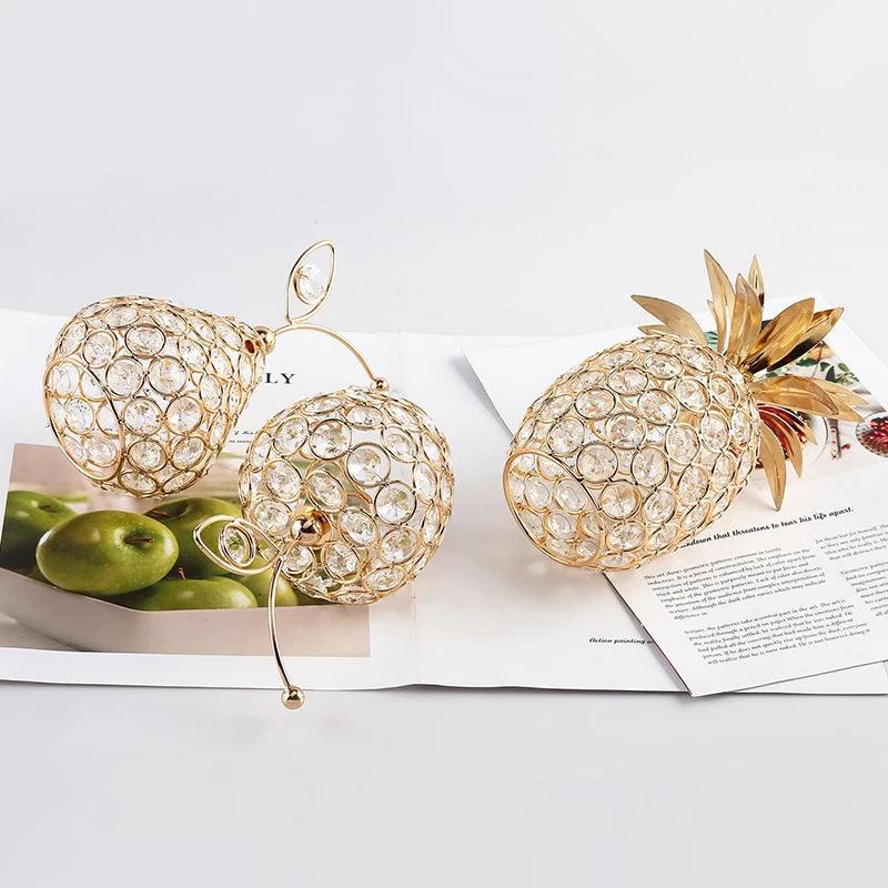 Frutas Decorativas de Cristal e Metal Dourado