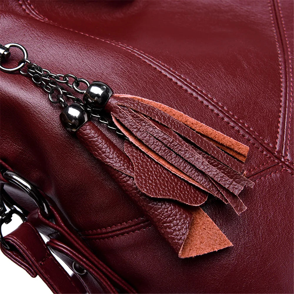 Bolsa de couro macio borla para as mulheres, luxo Crossbody Bag, alta qualidade, Designer Tote, senhoras, 2024