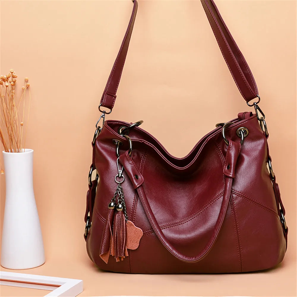 Bolsa de couro macio borla para as mulheres, luxo Crossbody Bag, alta qualidade, Designer Tote, senhoras, 2024