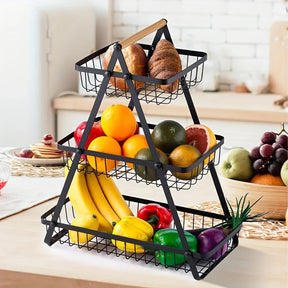Fruteira de Metal com Alça de Madeira - Design Loft