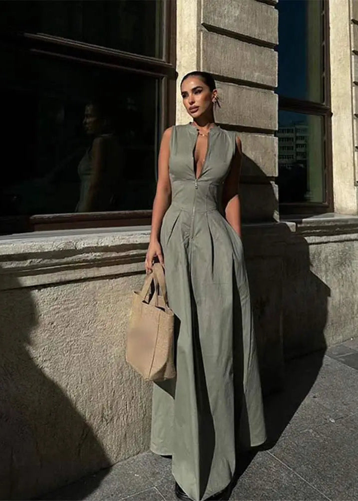 Vestido Feminino Sem Mangas com Zíper de Cintura Alta Paris