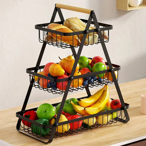 Fruteira de Metal com Alça de Madeira - Design Loft