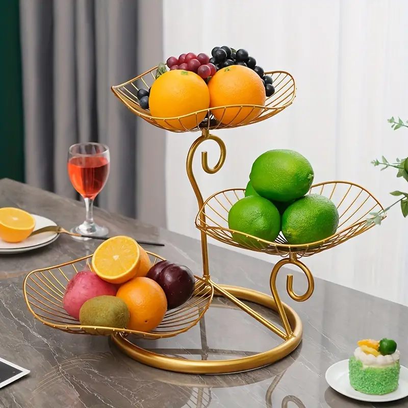 Fruteira de Mesa 3 Andares em Metal Elegante