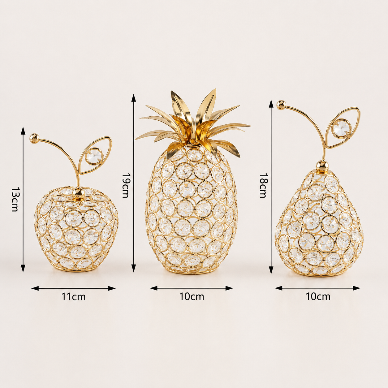 Frutas Decorativas de Cristal e Metal Dourado