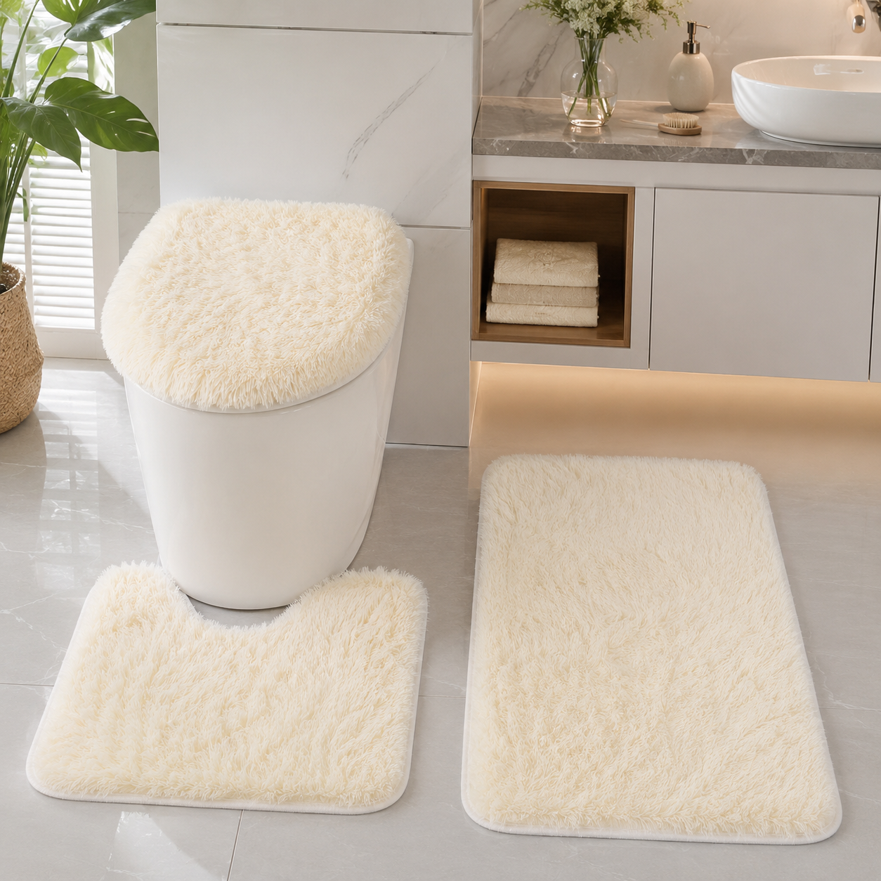 Conjunto de Tapetes 3 Peças Antiderrapantes de Microfibra Ultra Macio
