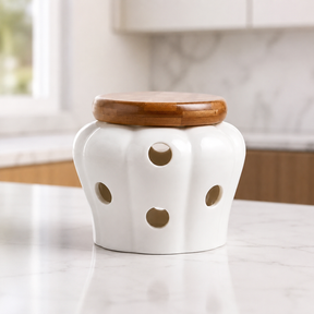 Pote de Cerâmica Arejado Minimalista com Tampa de Bambu