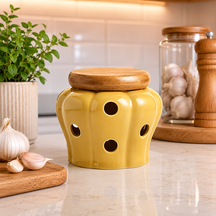 Pote de Cerâmica Arejado Minimalista com Tampa de Bambu