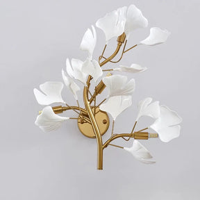 Arandela de Parede Floral Ginko Biloba - Luminária Decorativa Dourada