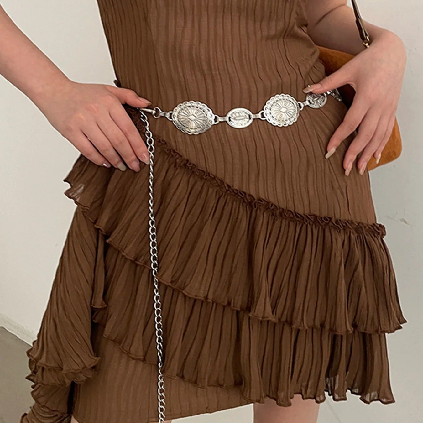 Cinto Feminino Prateado – Estilo Étnico Retrô
