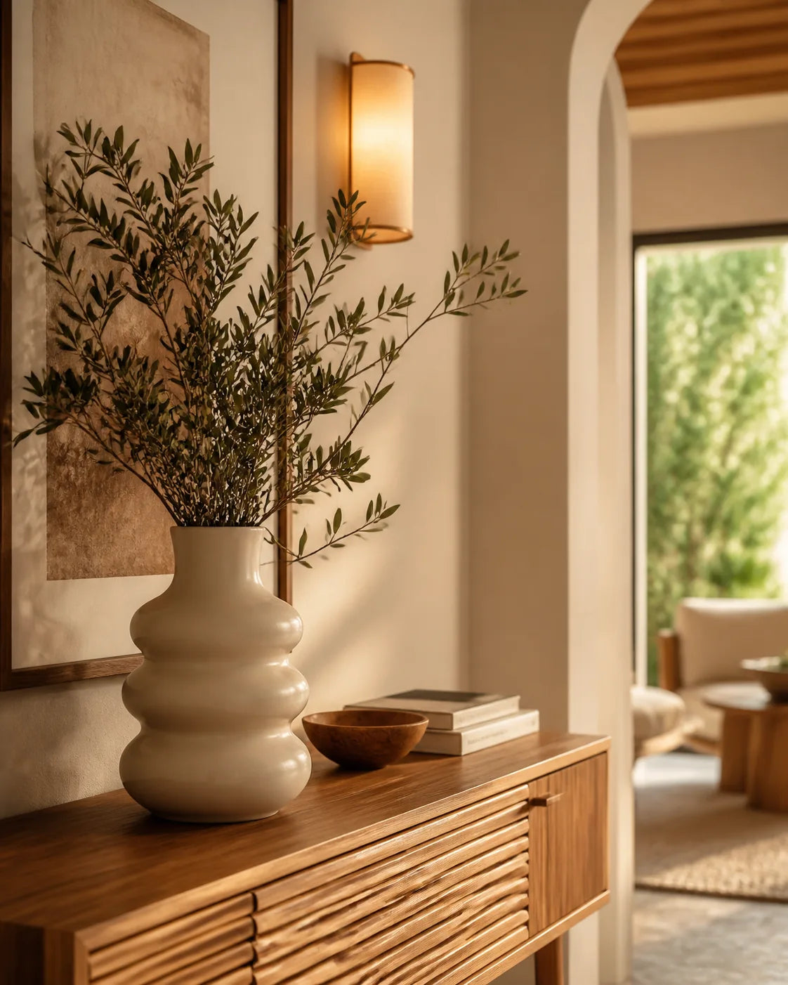 Ambiente com vaso e iluminação decorativa
